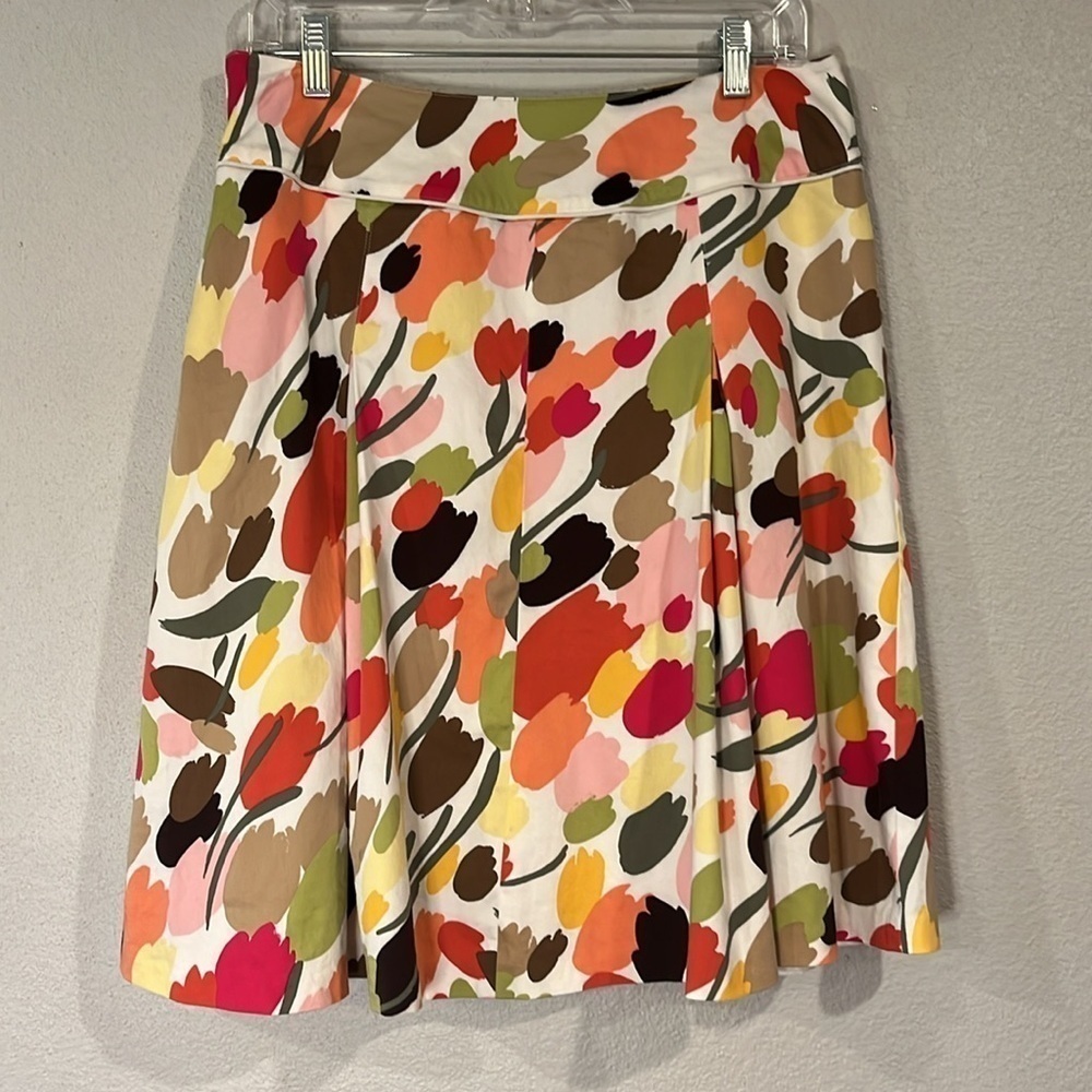 Talbots stretch cotton pleated print skirt with button front lined 12P - Picture 3 of 9